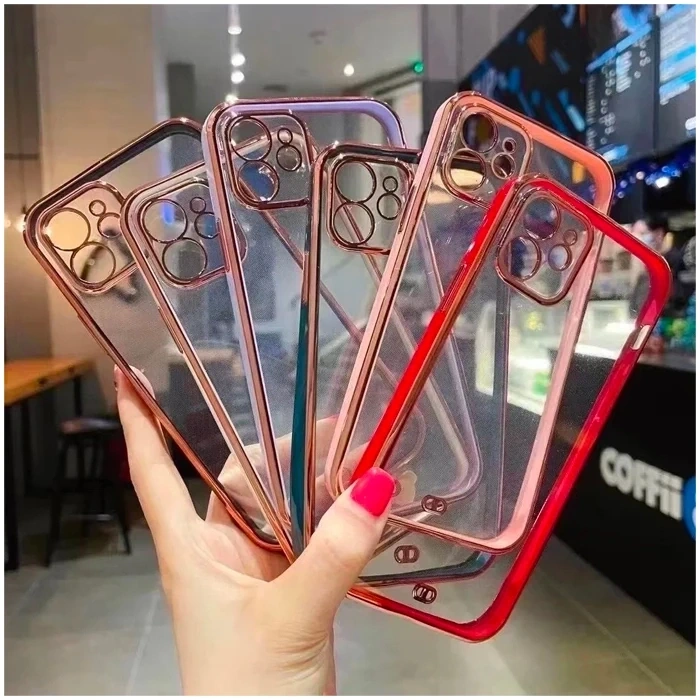 iPhone 12 Mini 5.4inç Gold Çerçeve Kamera Korumalı Bumper Kılıf-(5775)
