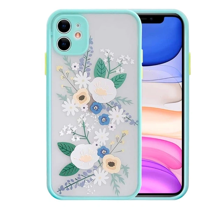 iPhone 12 Mini 5.4inç Kamera Korumalı Çiçek Desenli Silikon Kılıf-(5775)