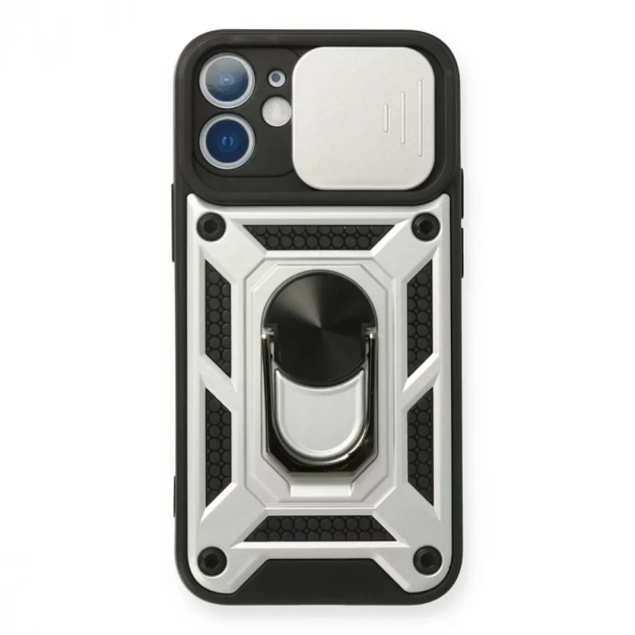 İphone 12 Mini Kılıf Pars Lens Yüzüklü Silikon - Gümüş