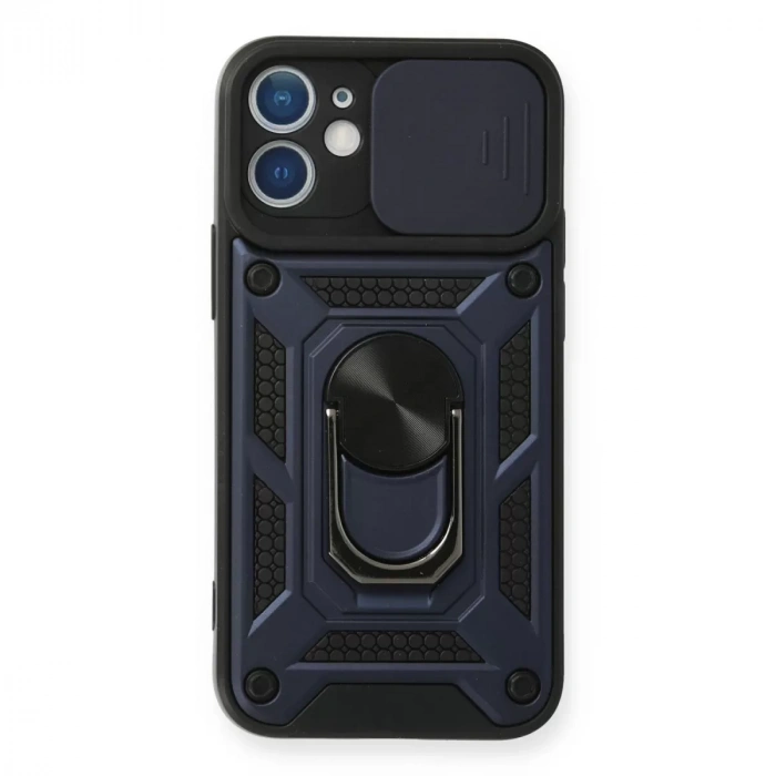 İphone 12 Mini Kılıf Pars Lens Yüzüklü Silikon - Lacivert