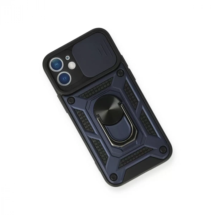 İphone 12 Mini Kılıf Pars Lens Yüzüklü Silikon - Lacivert