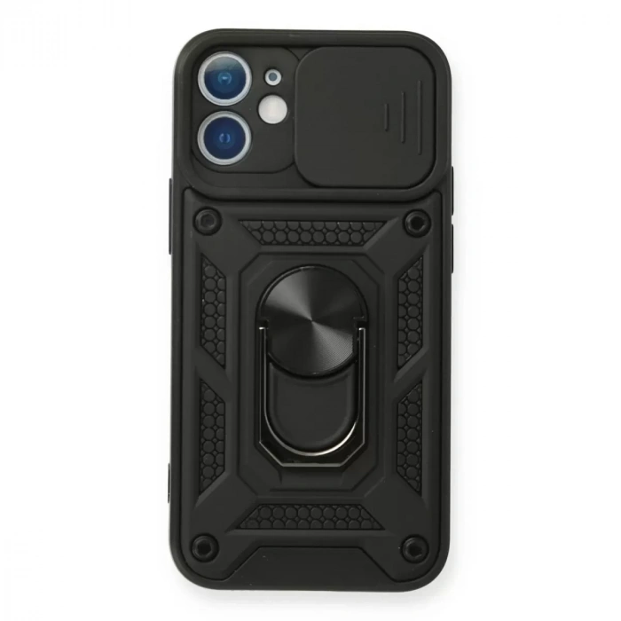 İphone 12 Mini Kılıf Pars Lens Yüzüklü Silikon - Siyah