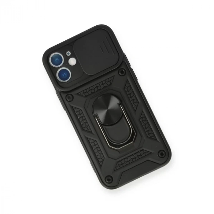 İphone 12 Mini Kılıf Pars Lens Yüzüklü Silikon - Siyah