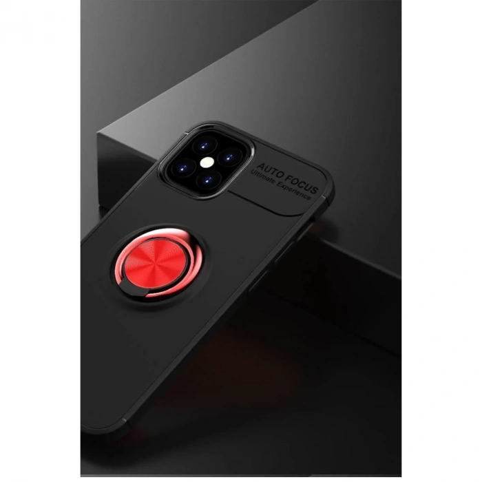 İphone 12 Mini Kılıf Range Yüzüklü Silikon - Siyah-kırmızı