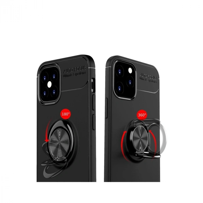 İphone 12 Mini Kılıf Range Yüzüklü Silikon - Siyah-kırmızı