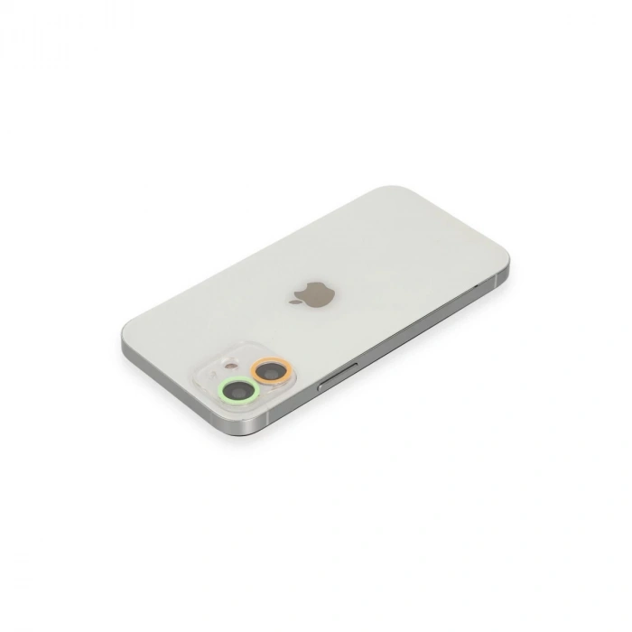 İphone 12 Mini Renkli Kamera Lens Koruma Cam - Turuncu-yeşil
