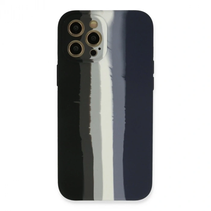 İphone 12 Pro Kılıf Ebruli Lansman Silikon - Siyah-lacivert