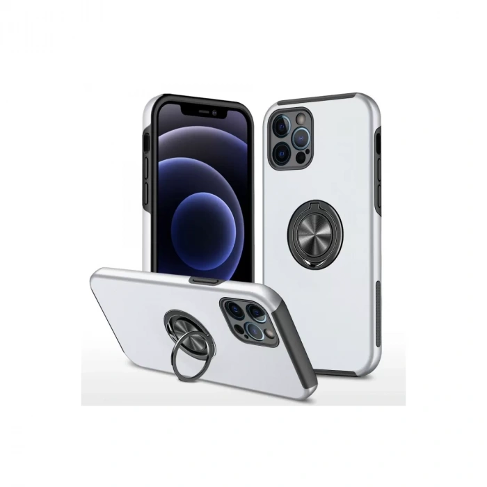 İphone 12 Pro Kılıf Elit Yüzüklü Kapak - Gümüş