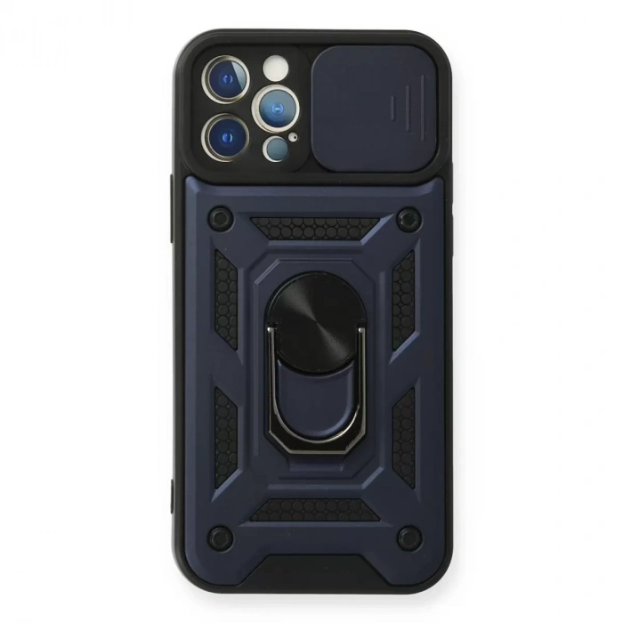İphone 12 Pro Kılıf Pars Lens Yüzüklü Silikon - Lacivert