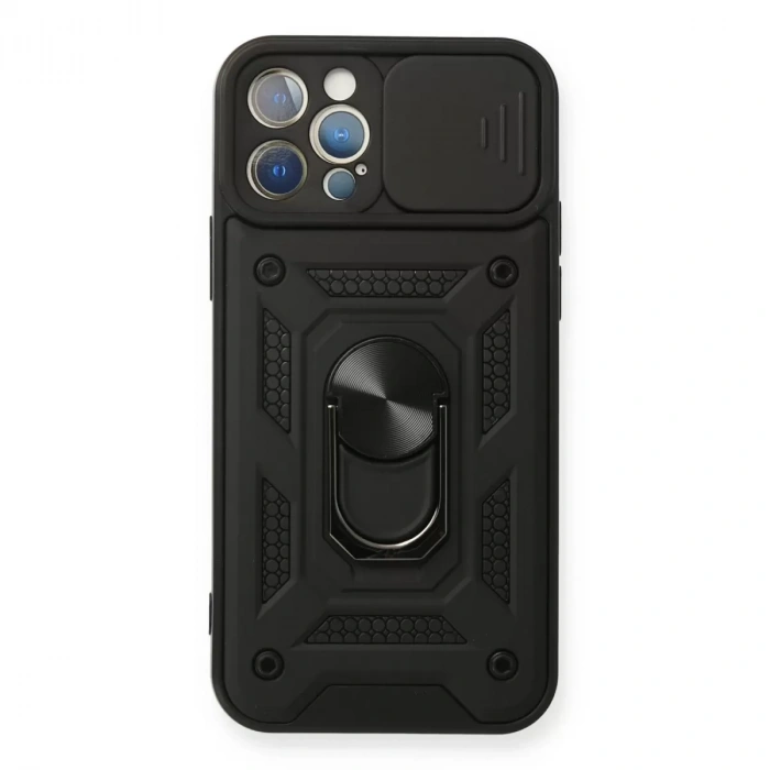 İphone 12 Pro Kılıf Pars Lens Yüzüklü Silikon - Siyah