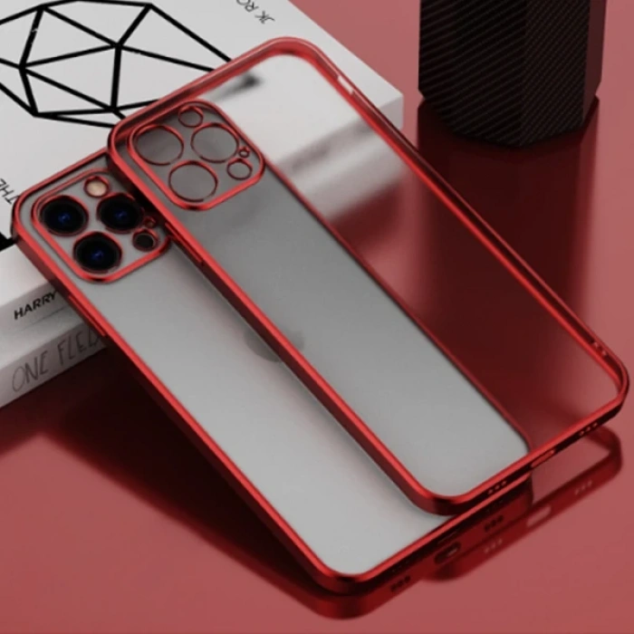 iPhone 12 Pro Max 6.7inç Renkli Kenar Şeffaf Kılıf Kamera Korumalı Kılıf-(5775)