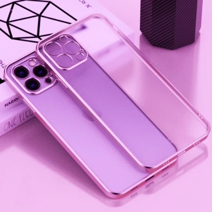 iPhone 12 Pro Max 6.7inç Renkli Kenar Şeffaf Kılıf Kamera Korumalı Kılıf-(5775)