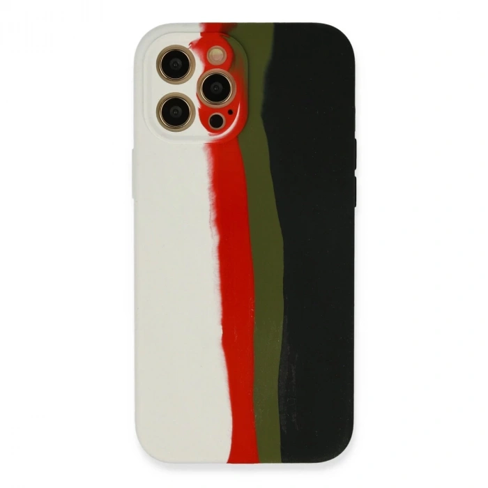 İphone 12 Pro Max Kılıf Ebruli Lansman Silikon - Beyaz-siyah