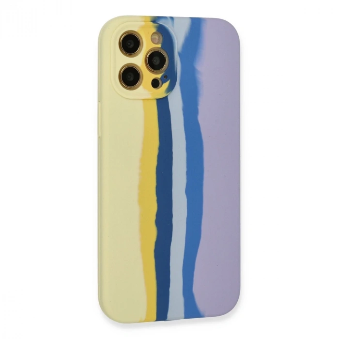 İphone 12 Pro Max Kılıf Ebruli Lansman Silikon - Sarı-lila