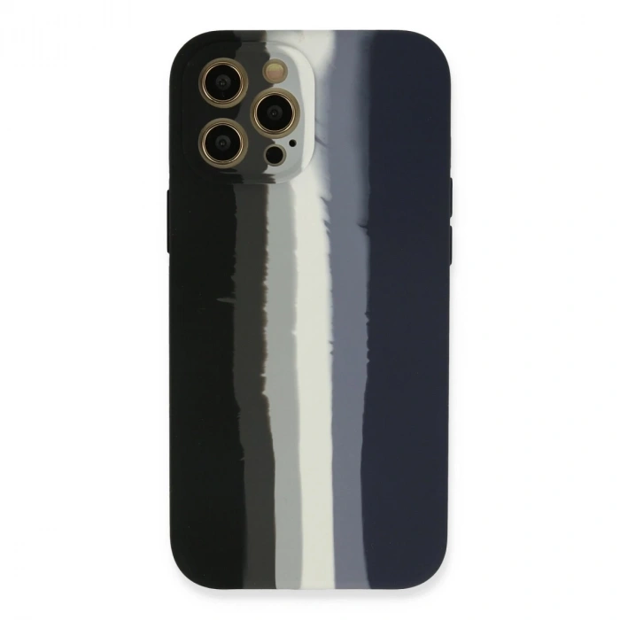İphone 12 Pro Max Kılıf Ebruli Lansman Silikon - Siyah-lacivert