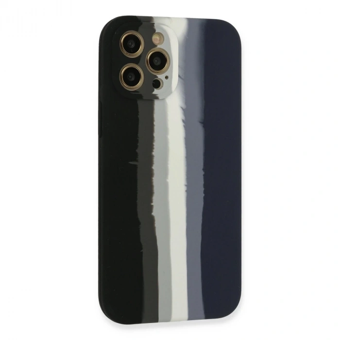 İphone 12 Pro Max Kılıf Ebruli Lansman Silikon - Siyah-lacivert
