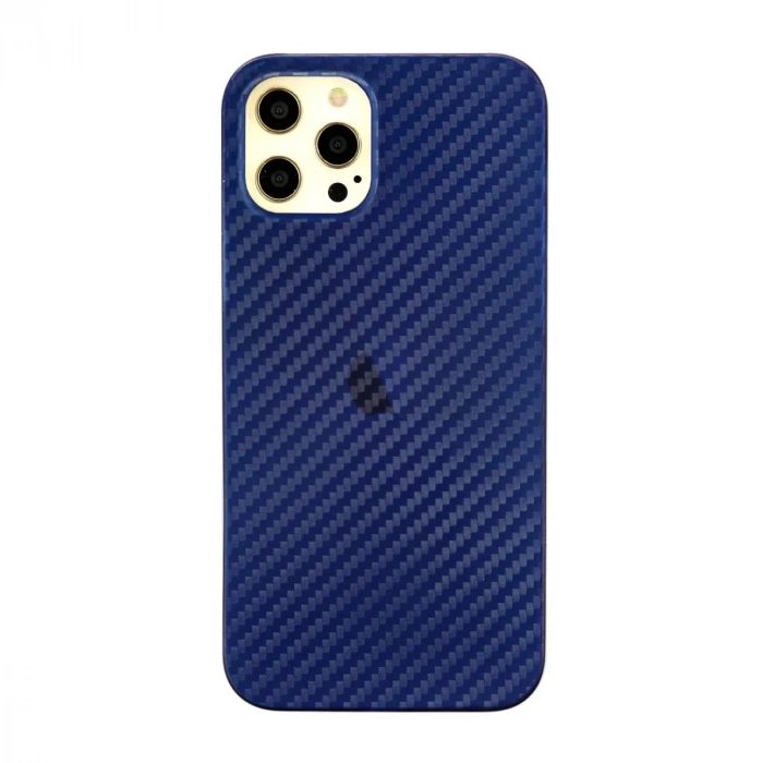 İphone 12 Pro Max Kılıf Karbon Pp Silikon - Mavi