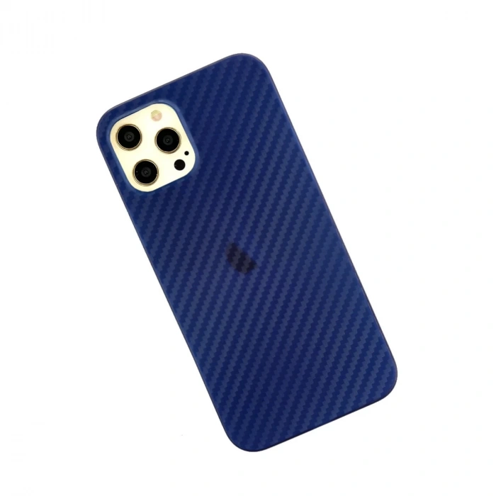İphone 12 Pro Max Kılıf Karbon Pp Silikon - Mavi
