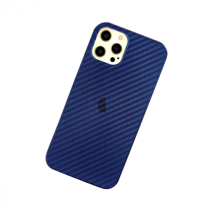 İphone 12 Pro Max Kılıf Karbon Pp Silikon - Mavi