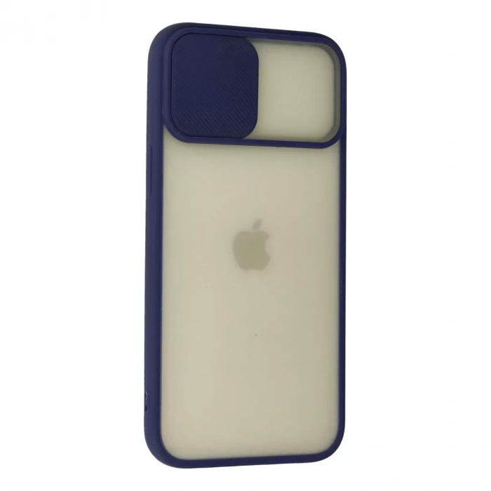İphone 12 Pro Max Kılıf Palm Buzlu Kamera Sürgülü Silikon - Lacivert