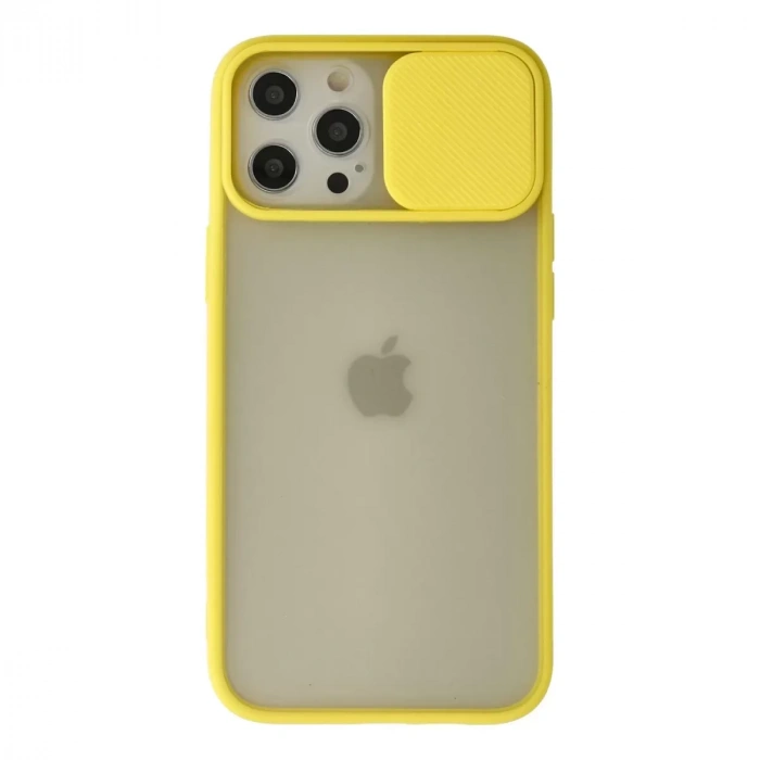 İphone 12 Pro Max Kılıf Palm Buzlu Kamera Sürgülü Silikon - Sarı