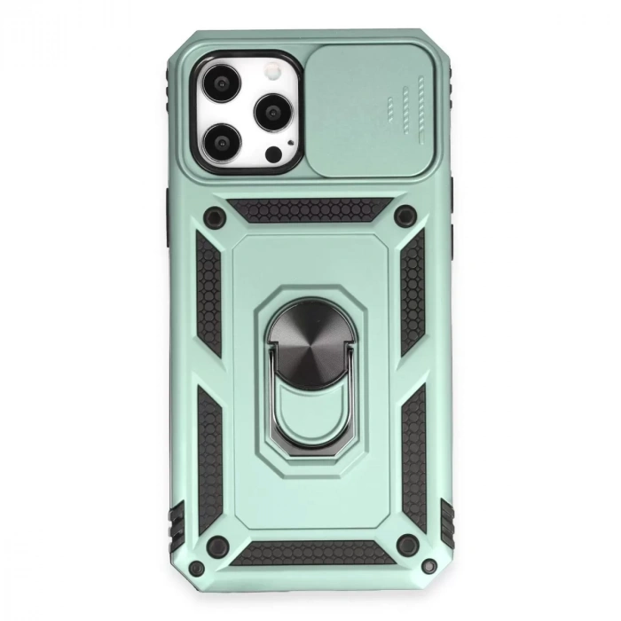 İphone 12 Pro Max Kılıf Pars Lens Yüzüklü Silikon - Yeşil