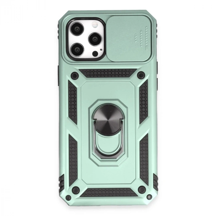 İphone 12 Pro Max Kılıf Pars Lens Yüzüklü Silikon - Yeşil