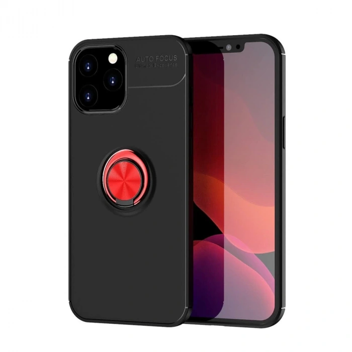 İphone 12 Pro Max Kılıf Range Yüzüklü Silikon - Siyah-kırmızı