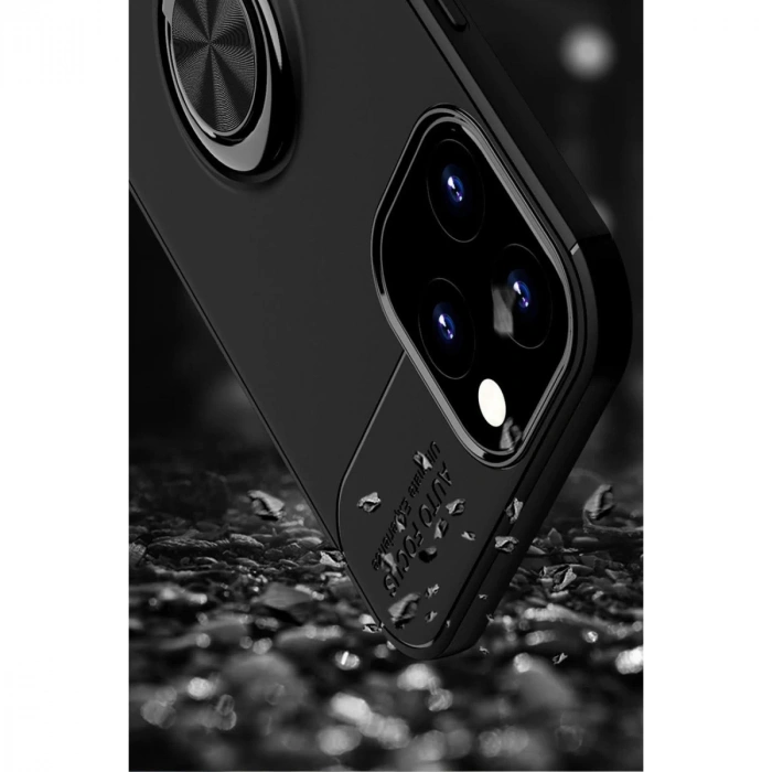 İphone 12 Pro Max Kılıf Range Yüzüklü Silikon - Siyah-kırmızı
