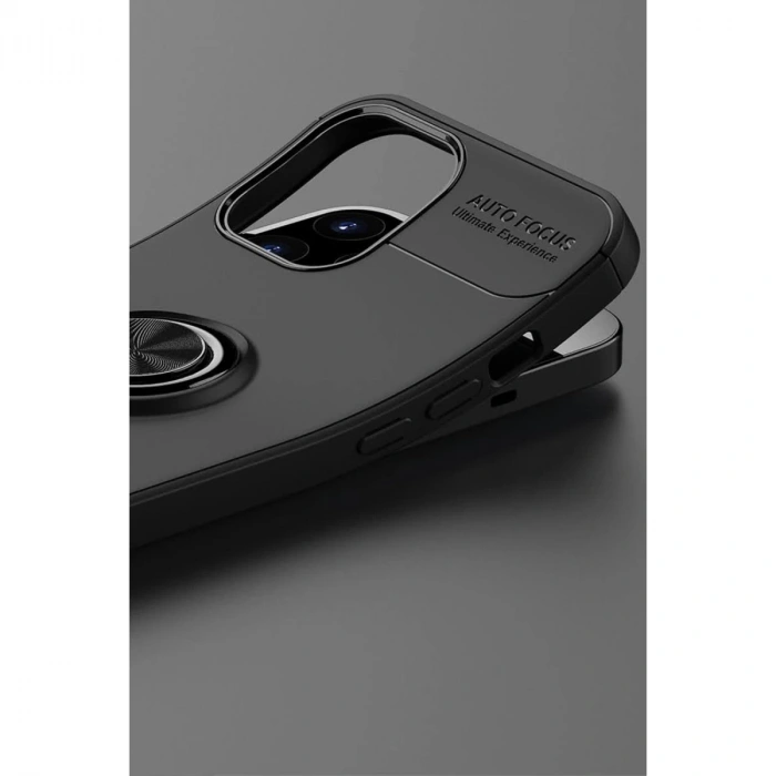 İphone 12 Pro Max Kılıf Range Yüzüklü Silikon - Siyah-kırmızı