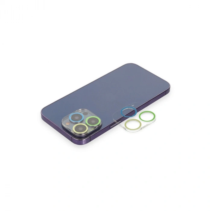 İphone 12 Pro Max Renkli Kamera Lens Koruma Cam - Yeşil-sarı