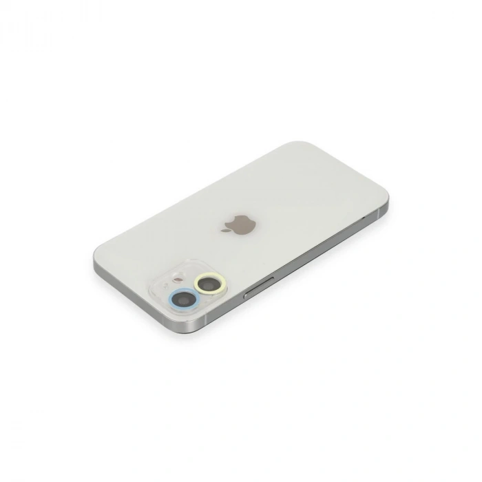 İphone 12 Renkli Kamera Lens Koruma Cam - Sarı-mavi