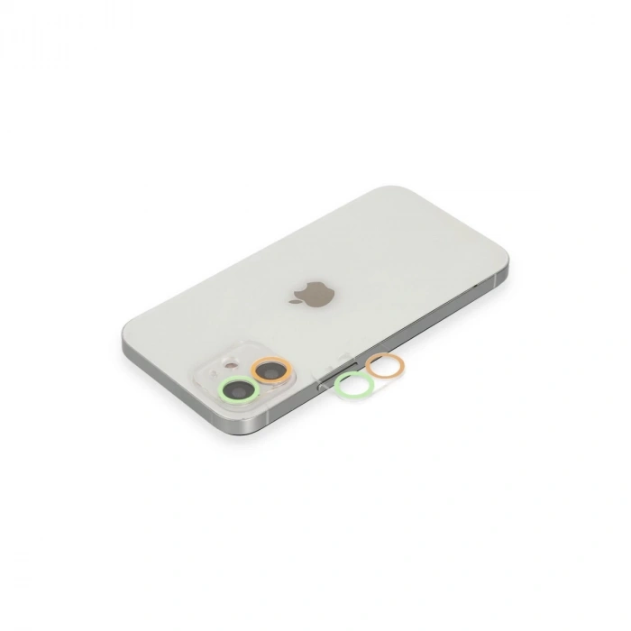 İphone 12 Renkli Kamera Lens Koruma Cam - Turuncu-yeşil