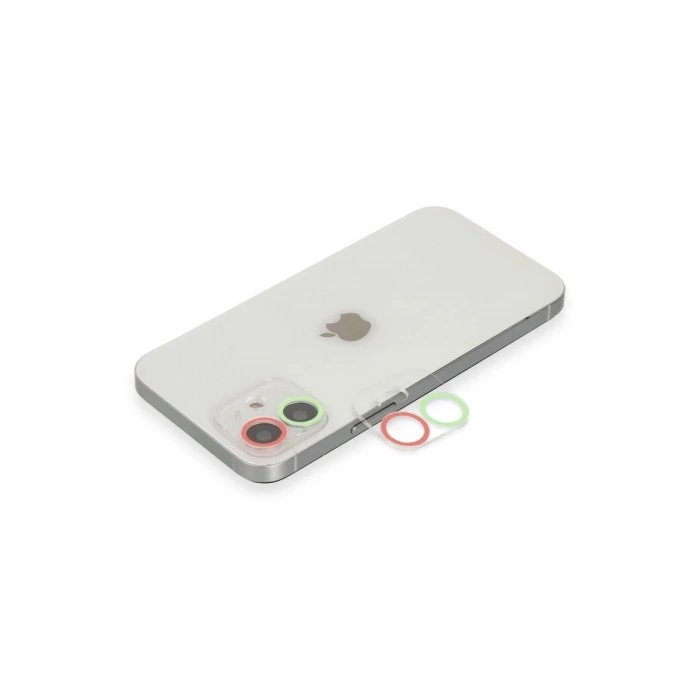 İphone 12 Renkli Kamera Lens Koruma Cam - Yeşil-pembe