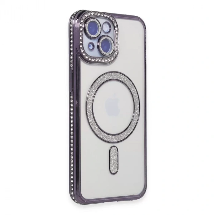 İphone 13 Kılıf Joke Simli Magneticsafe Kılıf - Derin Mor