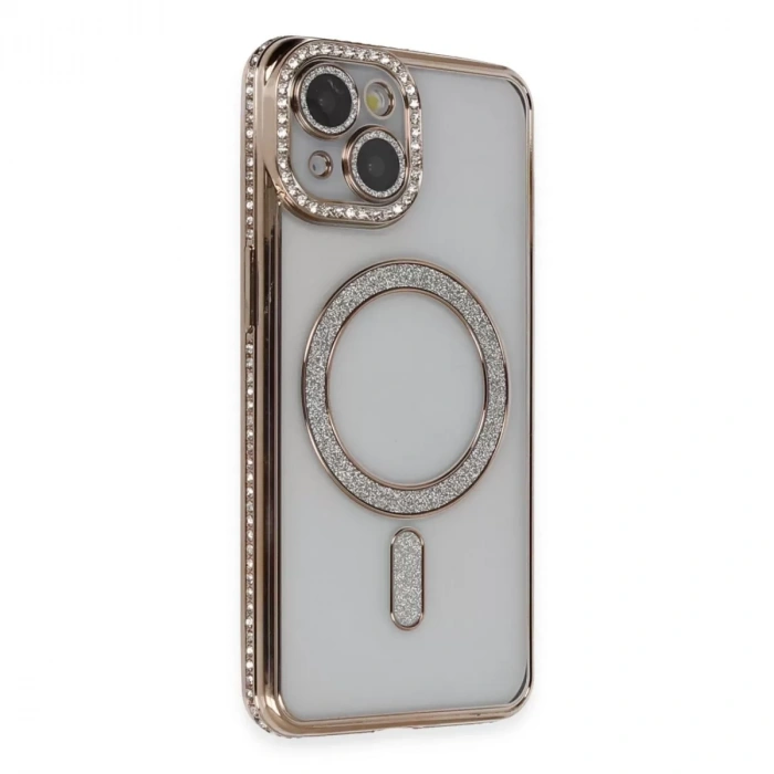 İphone 13 Kılıf Joke Simli Magneticsafe Kılıf - Gold