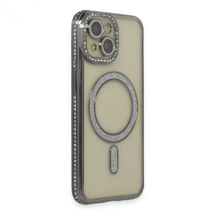 İphone 13 Kılıf Joke Simli Magneticsafe Kılıf - Gri