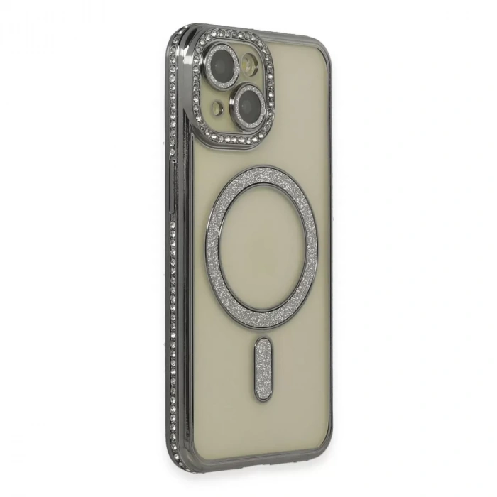 İphone 13 Kılıf Joke Simli Magneticsafe Kılıf - Gri