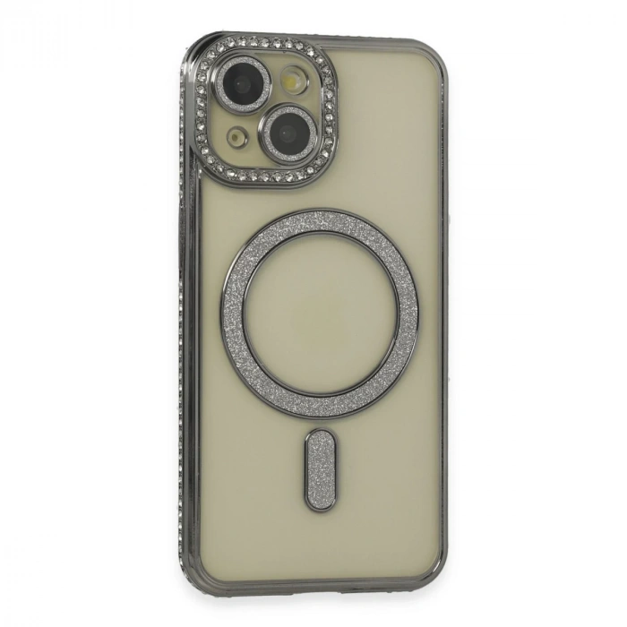 İphone 13 Kılıf Joke Simli Magneticsafe Kılıf - Gri