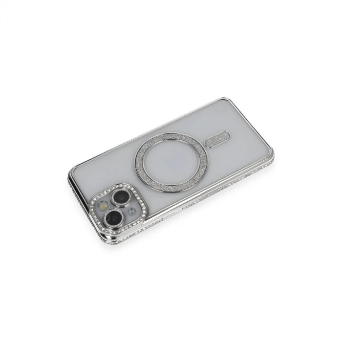 İphone 13 Kılıf Joke Simli Magneticsafe Kılıf - Gümüş