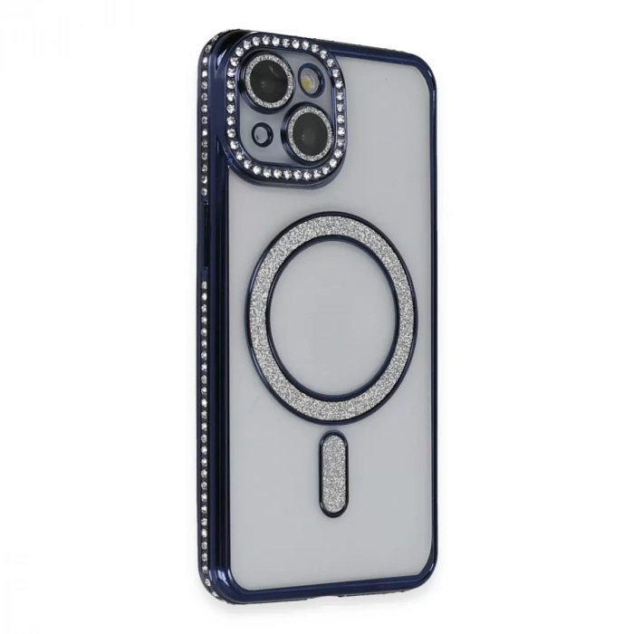 İphone 13 Kılıf Joke Simli Magneticsafe Kılıf - Lacivert