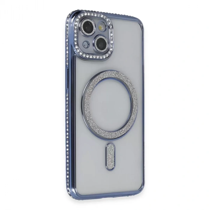 İphone 13 Kılıf Joke Simli Magneticsafe Kılıf - Mavi