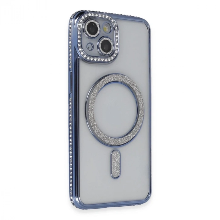 İphone 13 Kılıf Joke Simli Magneticsafe Kılıf - Mavi