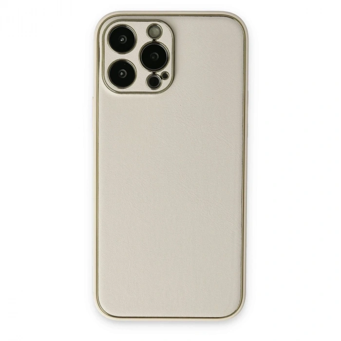 İphone 13 Pro Kılıf Coco Deri Silikon Kapak - Beyaz