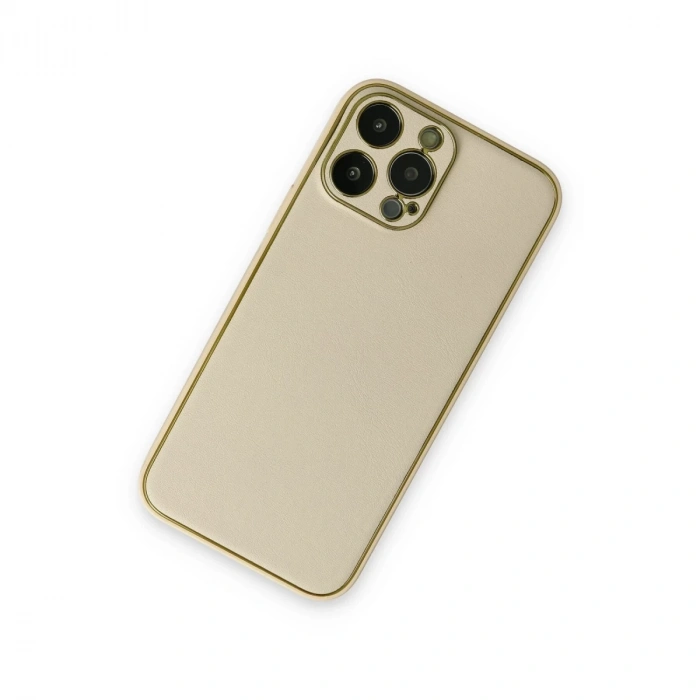 İphone 13 Pro Kılıf Coco Deri Silikon Kapak - Gold