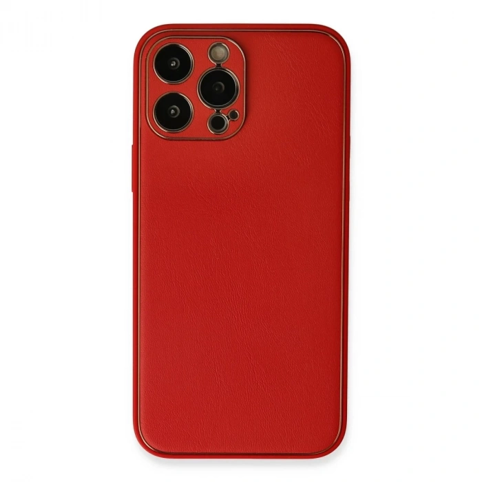 İphone 13 Pro Kılıf Coco Deri Silikon Kapak - Kırmızı