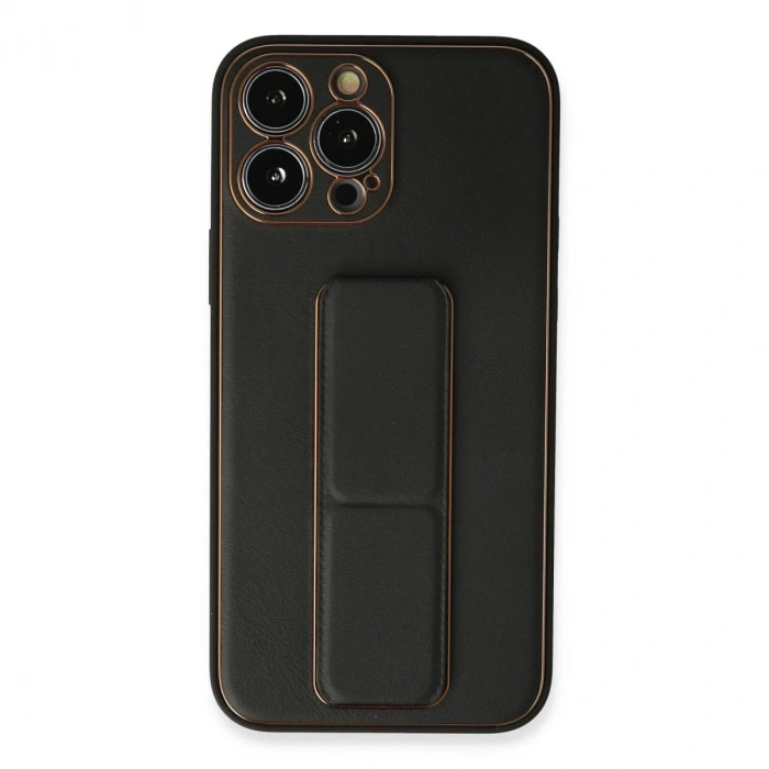 İphone 13 Pro Kılıf Coco Deri Standlı Kapak - Siyah