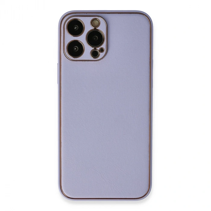 İphone 13 Pro Max Kılıf Coco Deri Silikon Kapak - Açık Lila