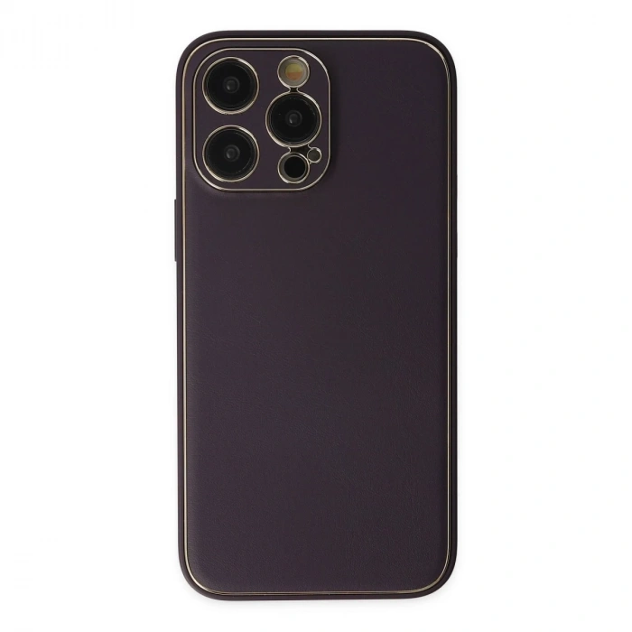 İphone 13 Pro Max Kılıf Coco Deri Silikon Kapak - Derin Mor
