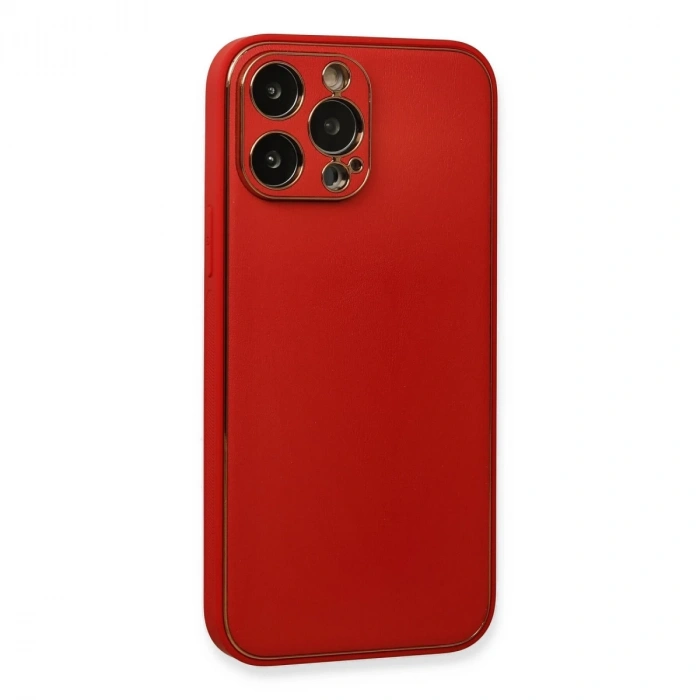 İphone 13 Pro Max Kılıf Coco Deri Silikon Kapak - Kırmızı